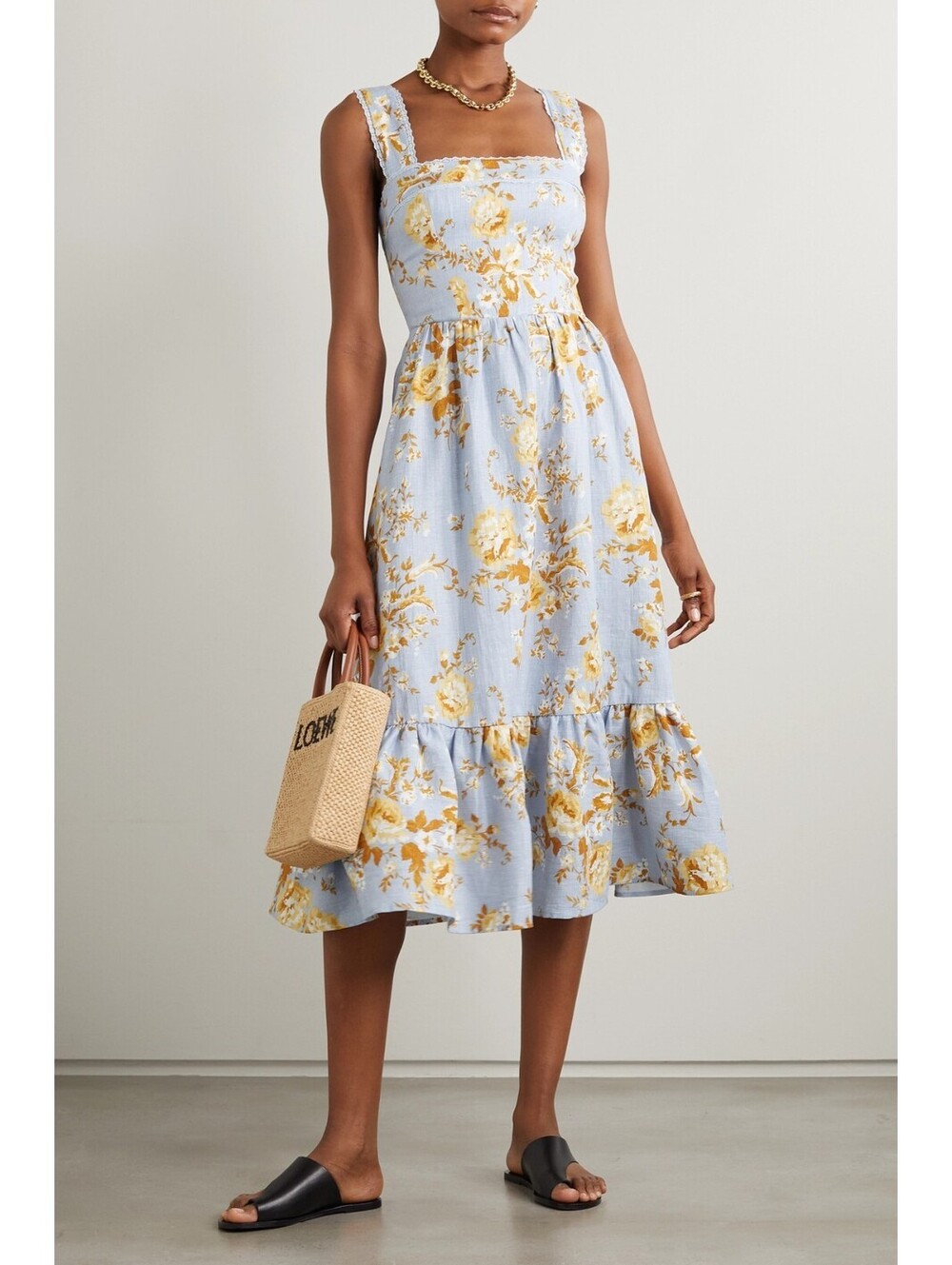 New, Reformation Rowen Lace-Trimmed Floral-Print Linen Midi Dress Sz 8 #MD2095 - Picture 8 of 9